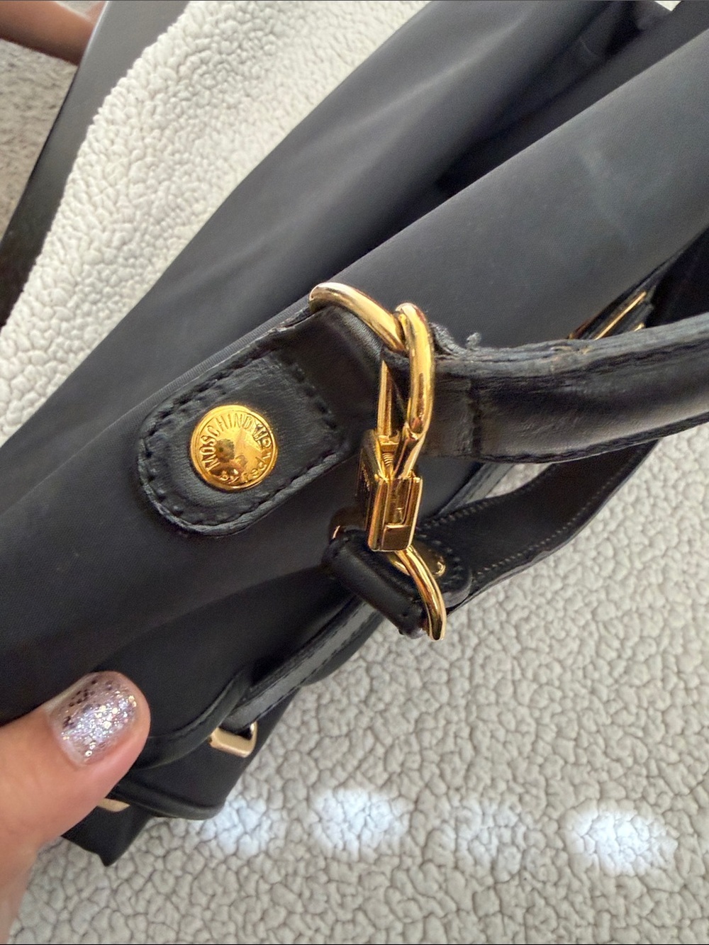 Moschino Black Nylon Satchel with Gold Hardware and Logo Strap - Picture 5 of 14